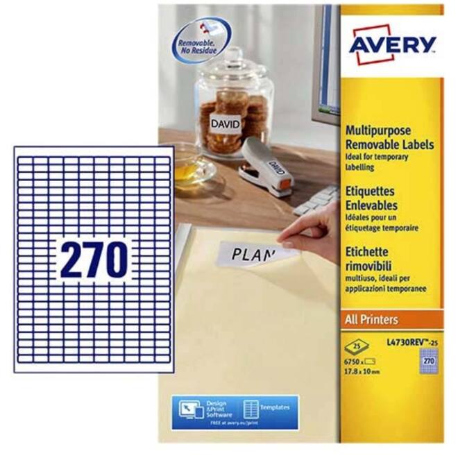 Etiket Avery L4730REV 17.8x10mm afneembaar wit 6750stuks