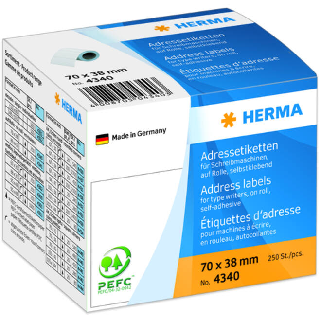 Etiket HERMA adres 4340 70x38mm op rol wit 250stuks