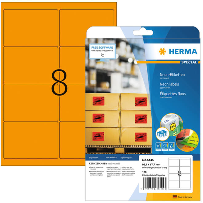 Etiket HERMA 5145 99.1x67.7mm fluor oranje 160stuks
