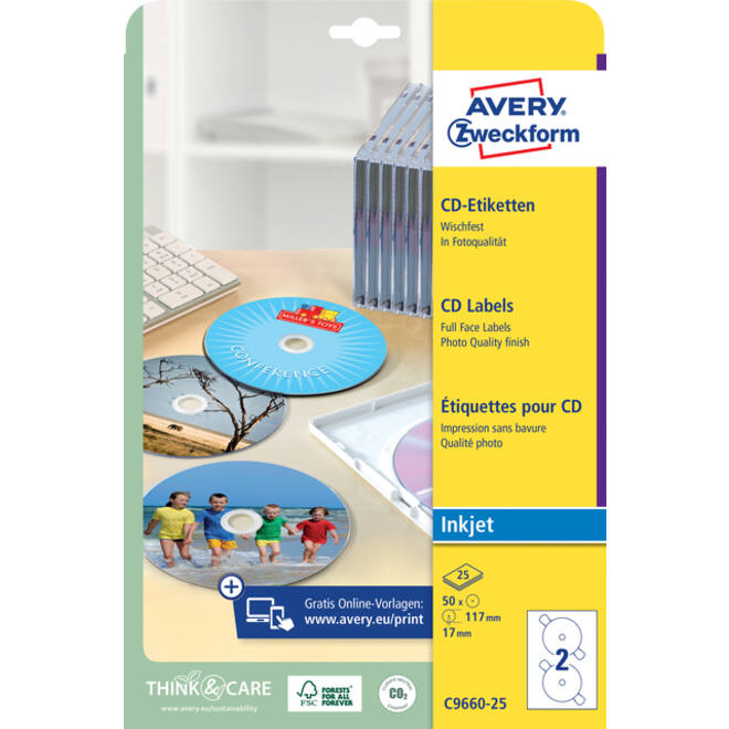 Etiket Avery C9660-25 CD hoog glans 50stuks