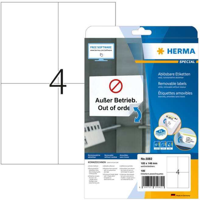 Etiket HERMA 5082 105x148mm A6 verwijderbaar wit 100stuks