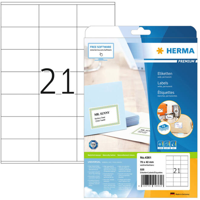 Etiket HERMA 4361 70x42mm premium wit 525stuks