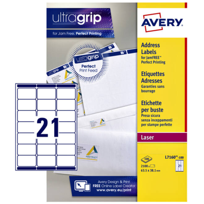 Etiket Avery L7160-100 63.5x38.1mm wit 2100stuks