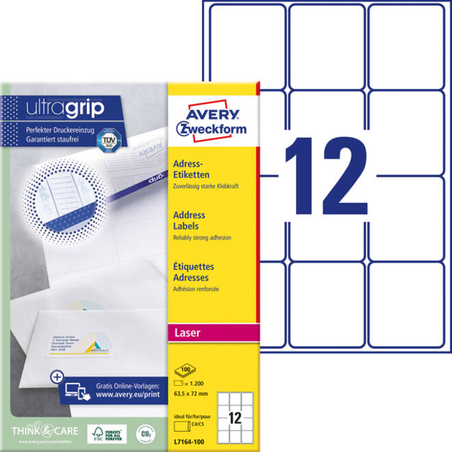 Etiket Avery L7164-100 63.5x72mm wit 1200stuks
