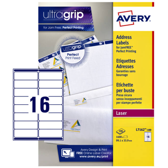 Etiket Avery L7162-100 99.1x33.9mm wit 1600stuks
