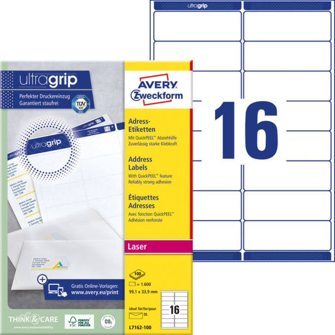 Etiket Avery L7162-100 99.1x33.9mm wit 1600stuks
