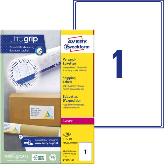 Etiket Avery L7167-100 199.6x289.1mm 100stuks wit