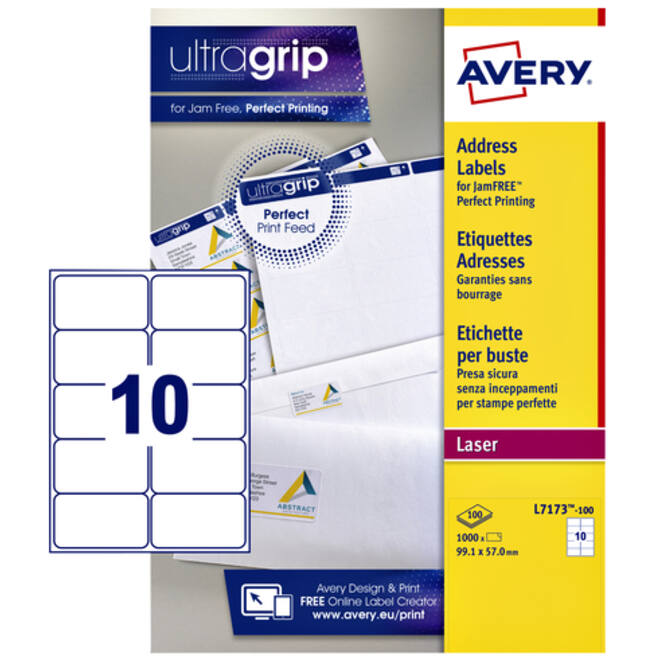 Etiket Avery L7173-100 99.1x57mm wit 1000stuks
