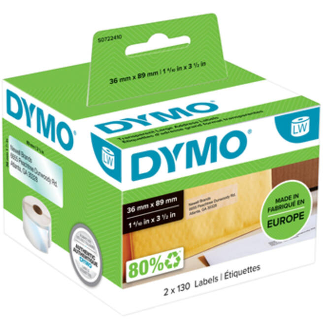 Etiket Dymo LabelWriter adressering 36x89mm 2 rollen á 130 stuks transparant