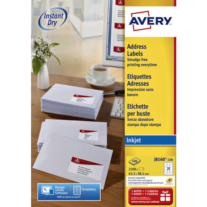 Etiket Avery J8160-100 63.5x38.1mm wit 2100stuks