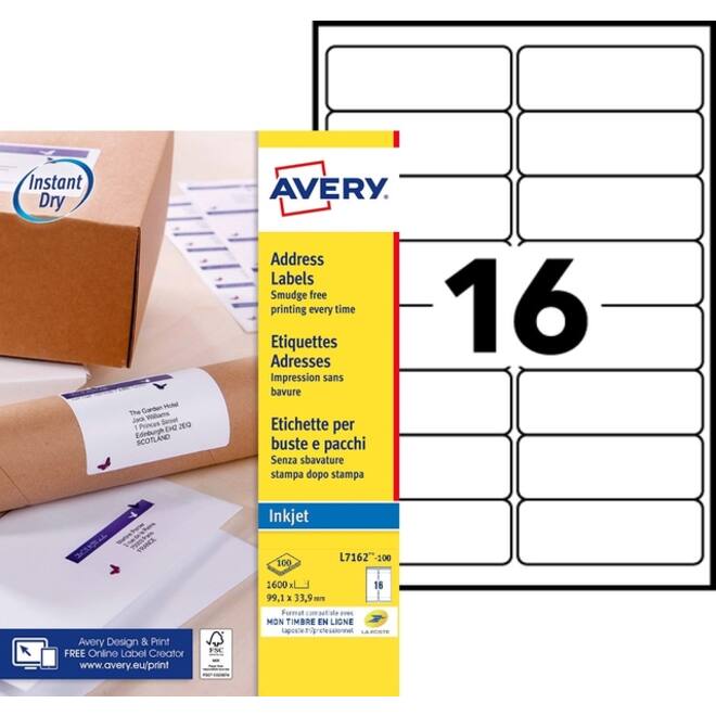 Etiket Avery J8162-100 99.1x33.9mm wit 1600stuks