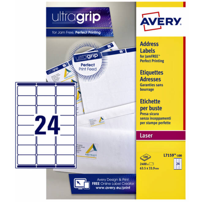 Etiket Avery L7159-100 63.5x33.9mm wit 2400stuks