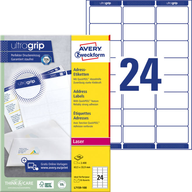 Etiket Avery L7159-100 63.5x33.9mm wit 2400stuks