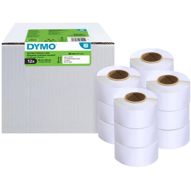 Etiket Dymo LabelWriter adressering 28x89mm 12 rollen á 130 stuks wit