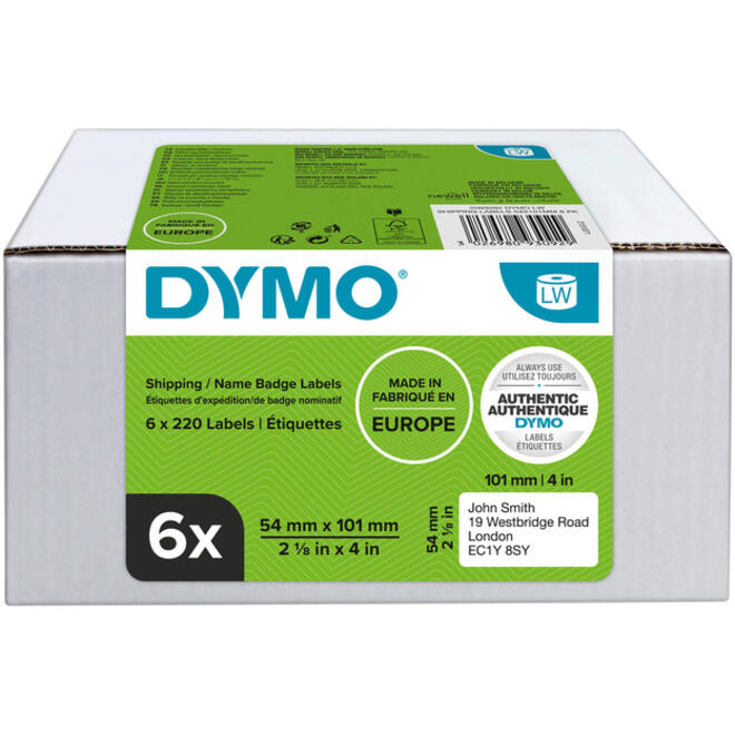 Etiket Dymo LabelWriter naamkaart 54x101mm 6 rollen á 220 stuks wit
