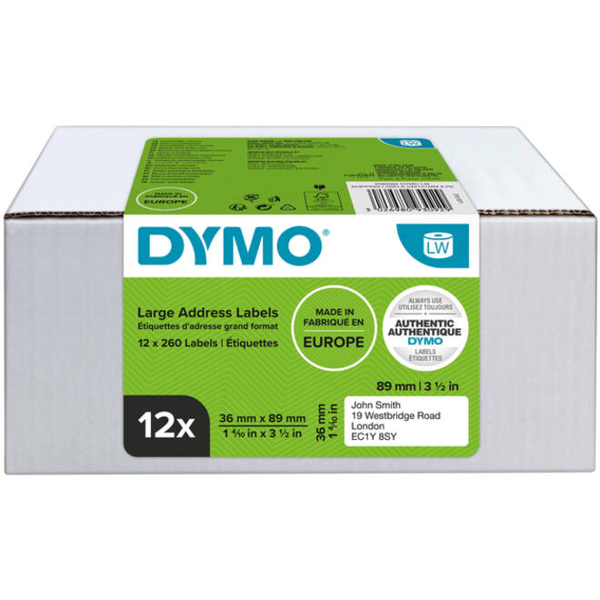 Etiket Dymo LabelWriter adressering 36x89mm 12 rollen á 260 stuks wit