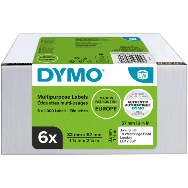 Etiket Dymo LabelWriter multifunctioneel 32x57mm 6 rollen á 1000 stuks wit