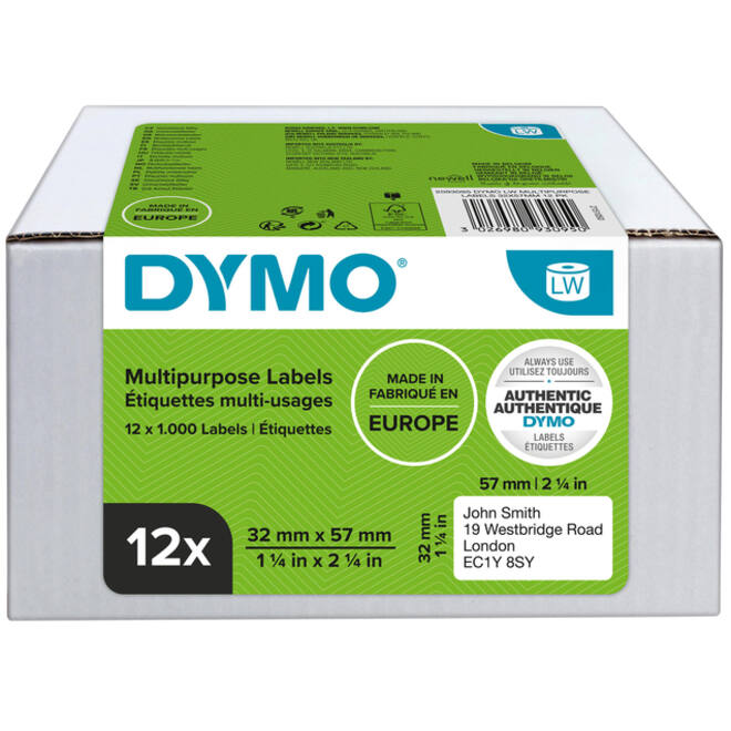 Etiket Dymo LabelWriter multifunctioneel 32x57mm 12 rollen á 1000 stuks wit