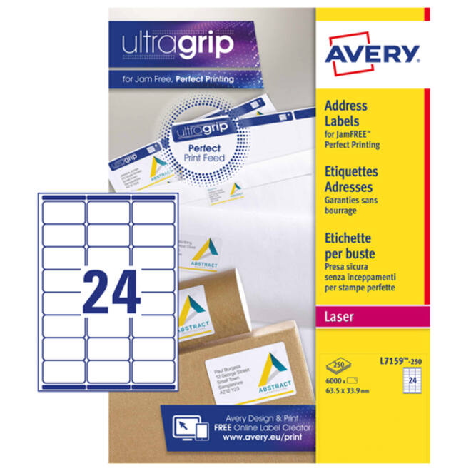 Etiket Avery L7159-250 63.5x33.9mm wit 6000stuks