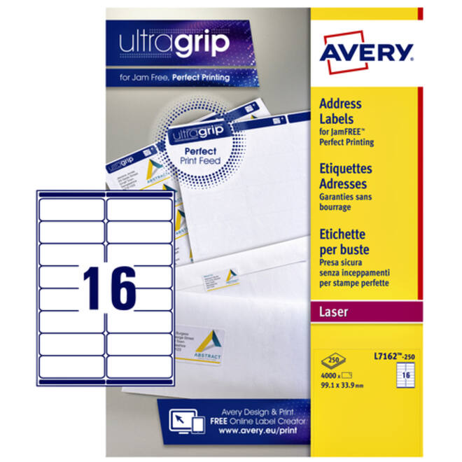 Etiket Avery L7162-250 99.1x33.9mm wit 4000stuks