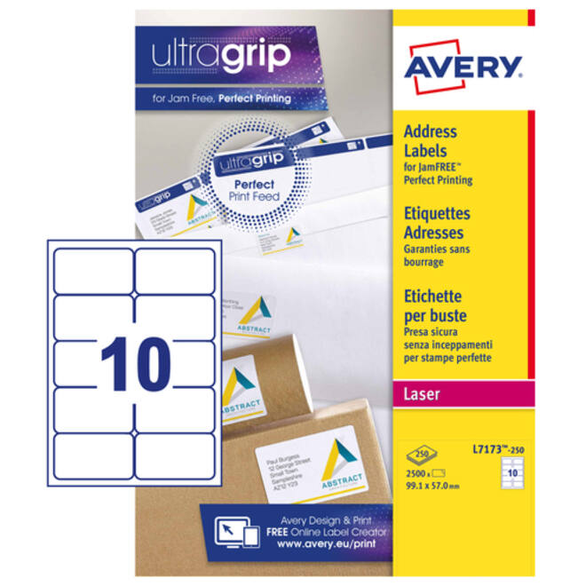 Etiket Avery L7173-250 99.1x57mm wit 2500stuks