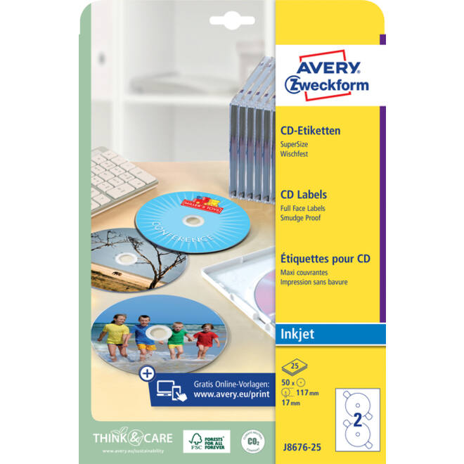 Etiket Avery J8676-25 CD mat wit 50stuks