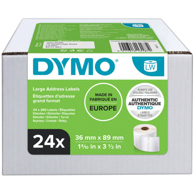 Etiket Dymo LabelWriter adressering 36x89mm 24 rollen á 260 stuks wit