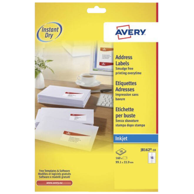 Etiket Avery J8162-10 99.1x33.9mm wit 160stuks