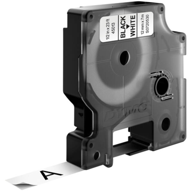 Labeltape Dymo LabelManager D1 polyester 12mm zwart op wit 10 stuks