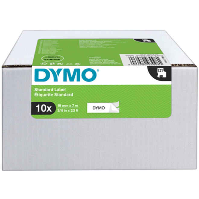 Labeltape Dymo LabelManager D1 polyester 19mm zwart op wit 10 stuks