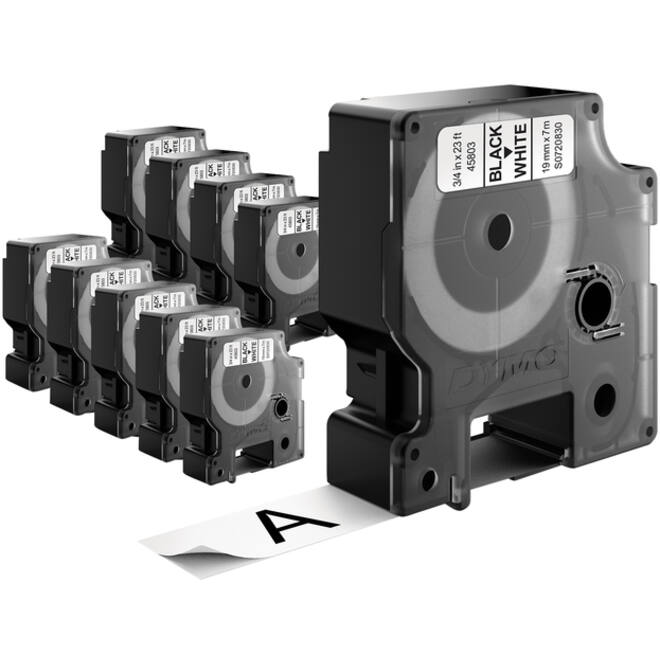 Labeltape Dymo LabelManager D1 polyester 19mm zwart op wit 10 stuks