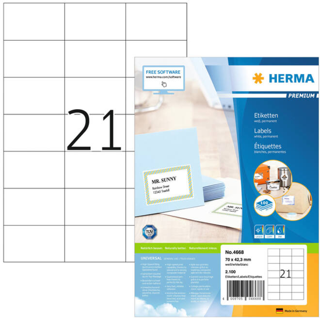Etiket HERMA 4668 70x42.3mm premium wit 2100stuks
