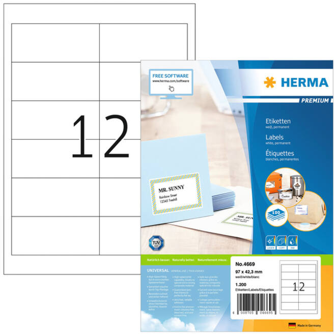 Etiket HERMA 4669 97x42.3mm premium wit 1200stuks