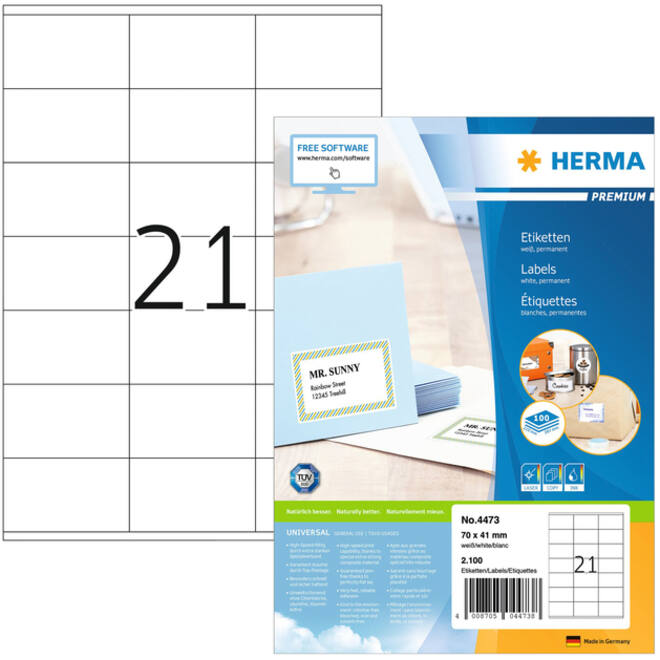 Etiket HERMA 4473 70x41mm premium wit 2100stuks