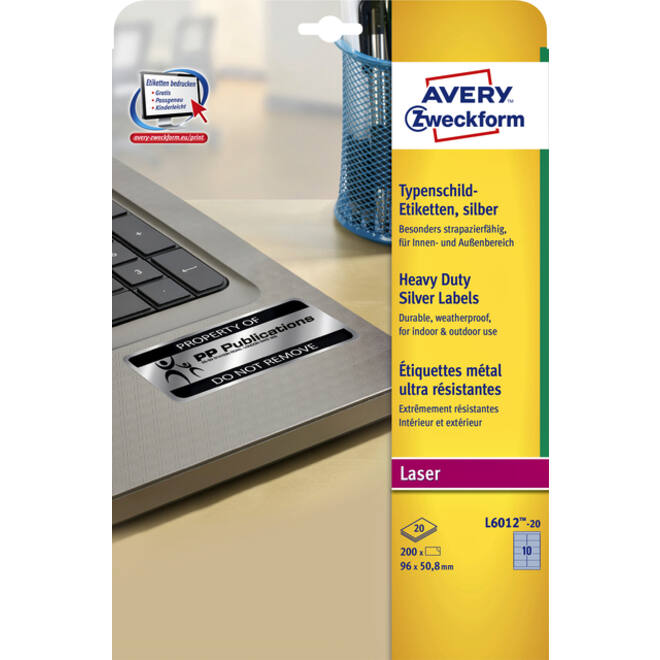 Etiket Avery Zweckform L6012-20 96x50.8mm zilver 200stuks