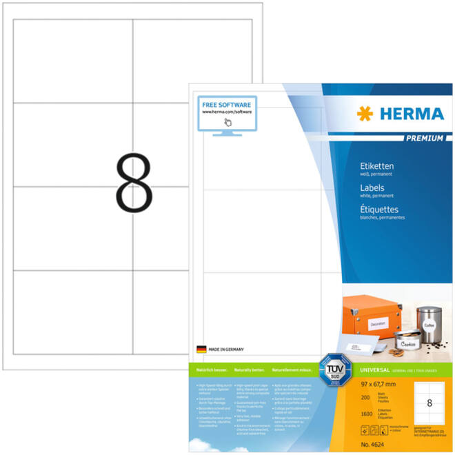 Etiket HERMA 4624 97x67,7mm premium wit 1600stuks