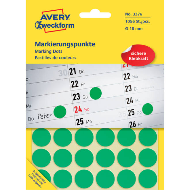 Etiket Avery Zweckform 3376 rond 18mm 1056stuks groen
