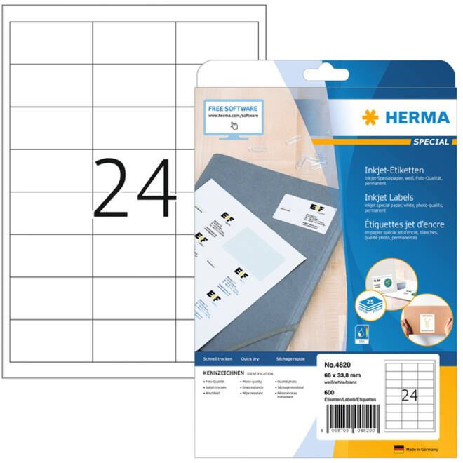 Etiket HERMA 4820 66x33.8mm wit 600stuks
