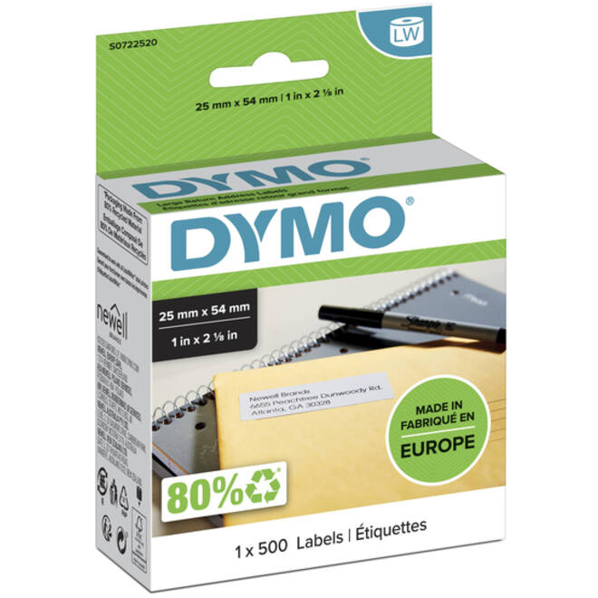 Etiket Dymo LabelWriter adressering 25x54mm 1 rol á 500 stuks wit