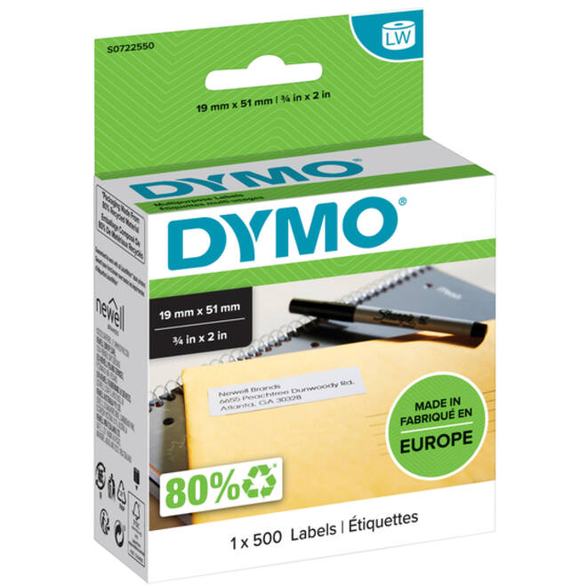 Etiket Dymo LabelWriter multifunctioneel 19x51mm 1 rol á 500 stuks wit