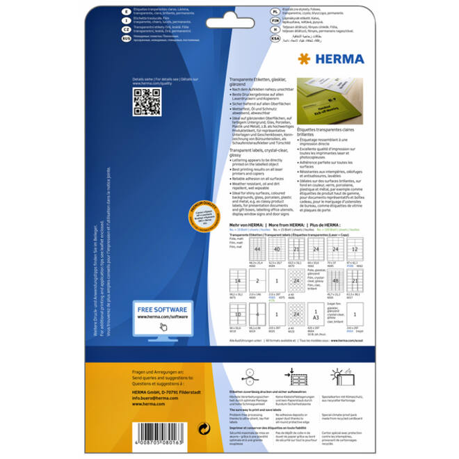 Etiket HERMA 8016 45.7x21.2mm transparant 1200 stuks