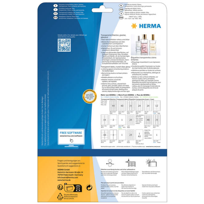 Etiket HERMA 8018 96x50.8mm transparant 250 stuks