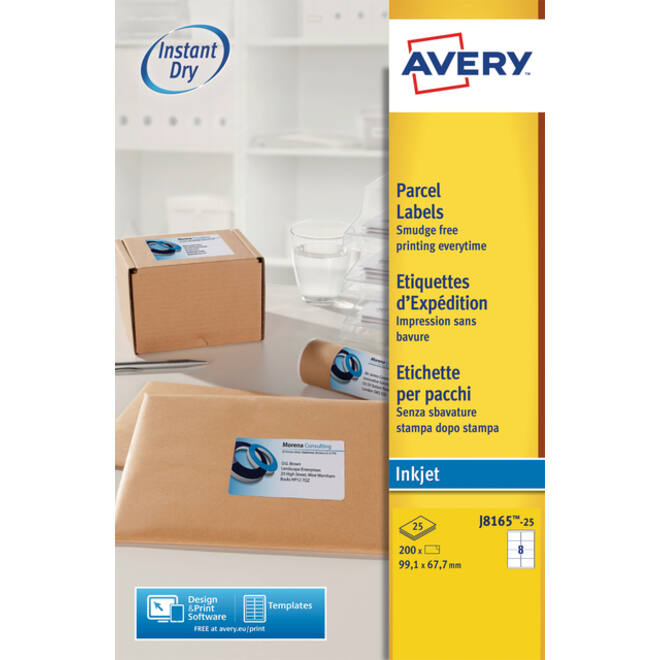 Etiket Avery J8165-25 99.1x67.7mm wit 200stuks