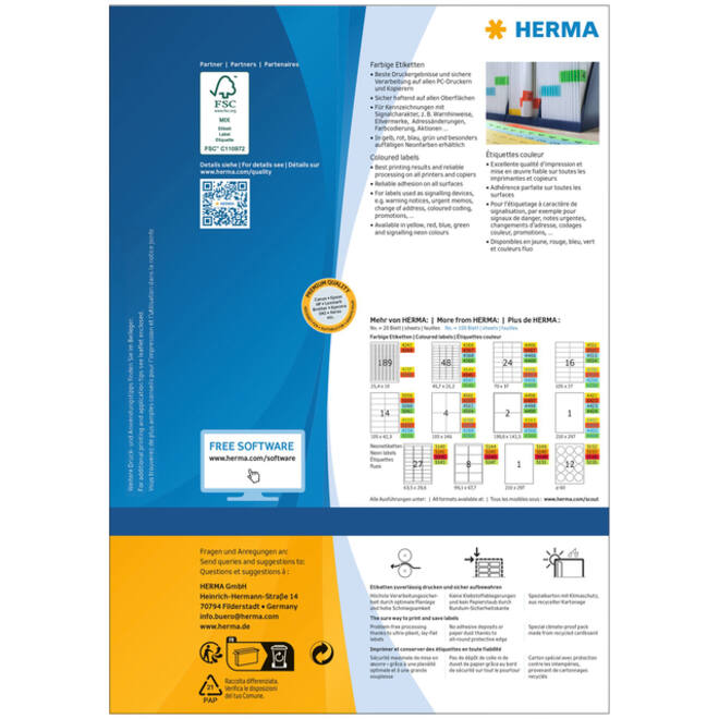 Etiket HERMA 4396 105x148mm A6 geel 400stuks