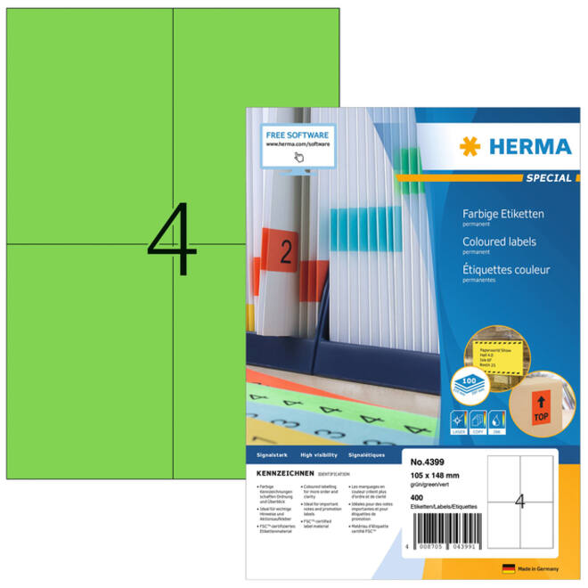 Etiket HERMA 4399 105x148mm A6 groen 400stuks