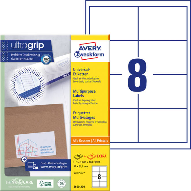 Etiket Avery Zweckform 3660-200 97x67.7mm wit 1600stuks