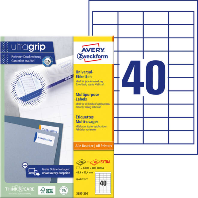 Etiket Avery Zweckform 3657-200 48.5x25.4mm wit 8000stuks