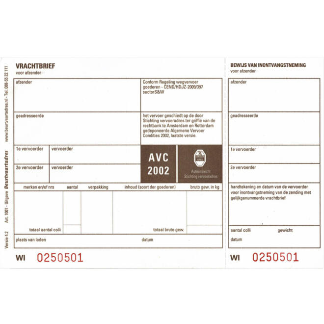 Vrachtbrief IEZZY BVA 1001 19x12cm 3voud 100stuks blanco