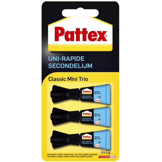 Secondelijm Pattex Classic mini trio tube 3x1gram op blister