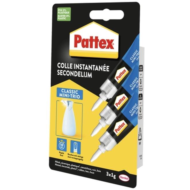 Secondelijm Pattex Classic mini trio tube 3x1gram op blister